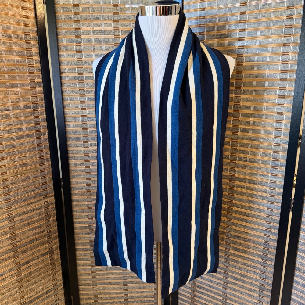 Banana Republic Scarf Men OS Blue White Striped 100% Wool Winter Neckwear 3924
